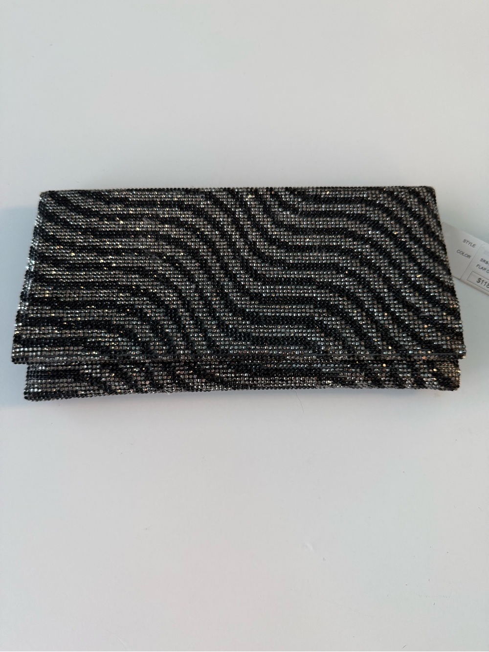 Sondra Roberts Black and Silver Beaded Fold-Over Clutch